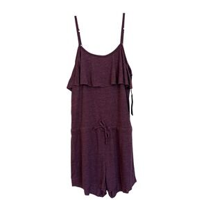 Chaser Womens Ruffle Cami Romper Purple Heathered Drawstring Waist Small NWT